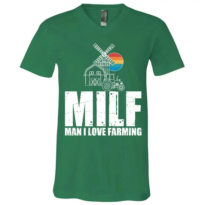 Funny Vintage MILF Man I Love Farming V-Neck T-Shirt