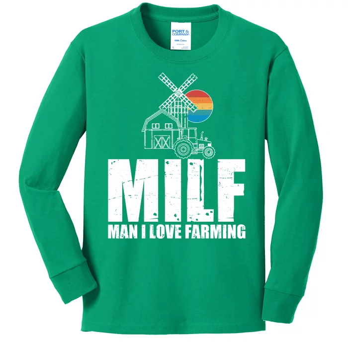 Funny Vintage MILF Man I Love Farming Kids Long Sleeve Shirt