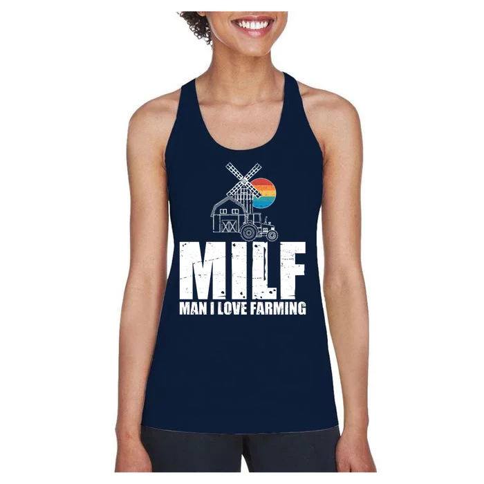 Funny Vintage MILF Man I Love Farming Women's Racerback Tank