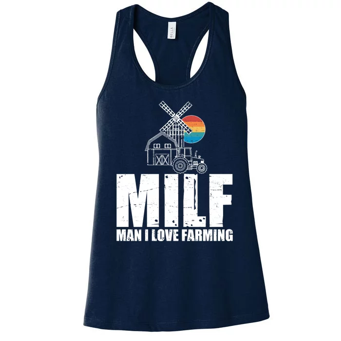 Funny Vintage MILF Man I Love Farming Women's Racerback Tank