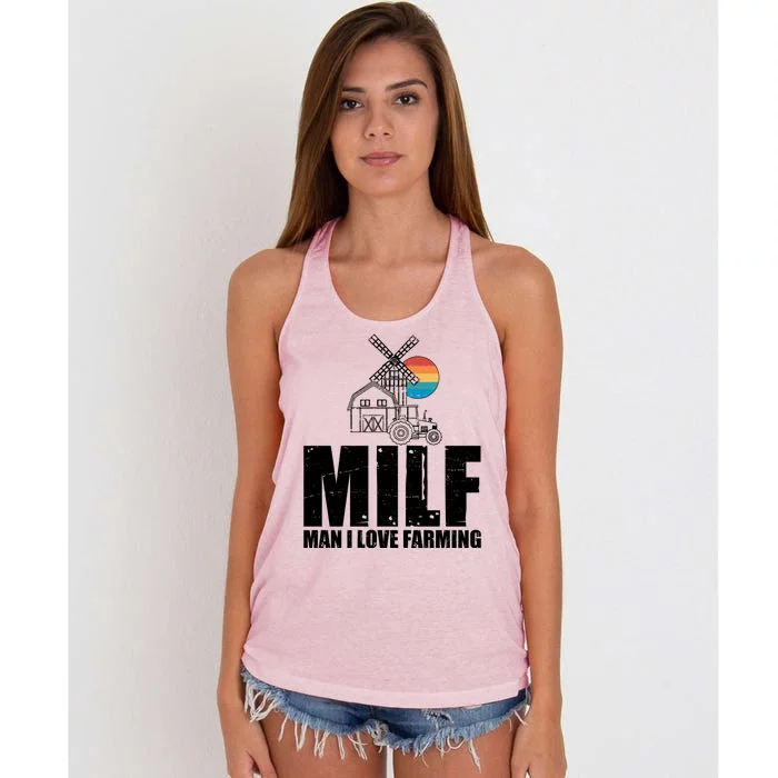 Funny Vintage MILF Man I Love Farming Women's Knotted Racerback Tank