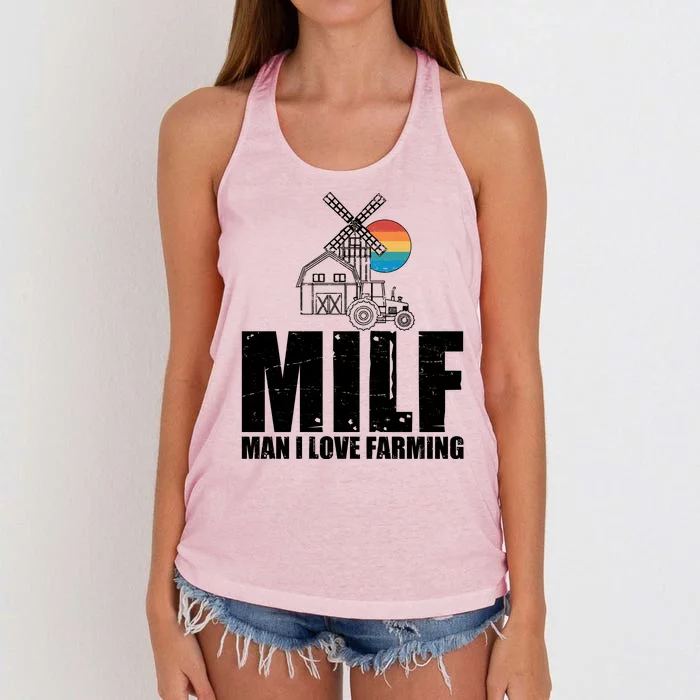 Funny Vintage MILF Man I Love Farming Women's Knotted Racerback Tank