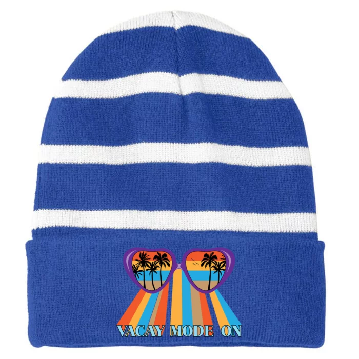 Family Vacay Mode On Summer Vacation Gift Striped Beanie with Solid Band