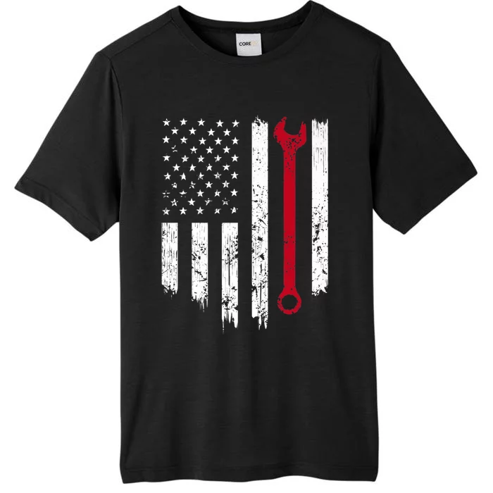 Funny Vintage Mechanic Distressed American Flag Gift ChromaSoft Performance T-Shirt