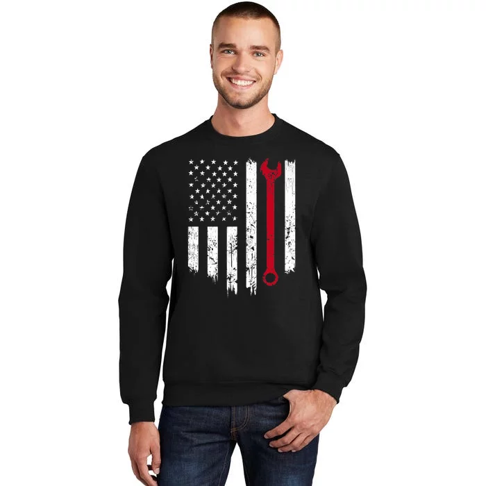 Funny Vintage Mechanic Distressed American Flag Gift Tall Sweatshirt