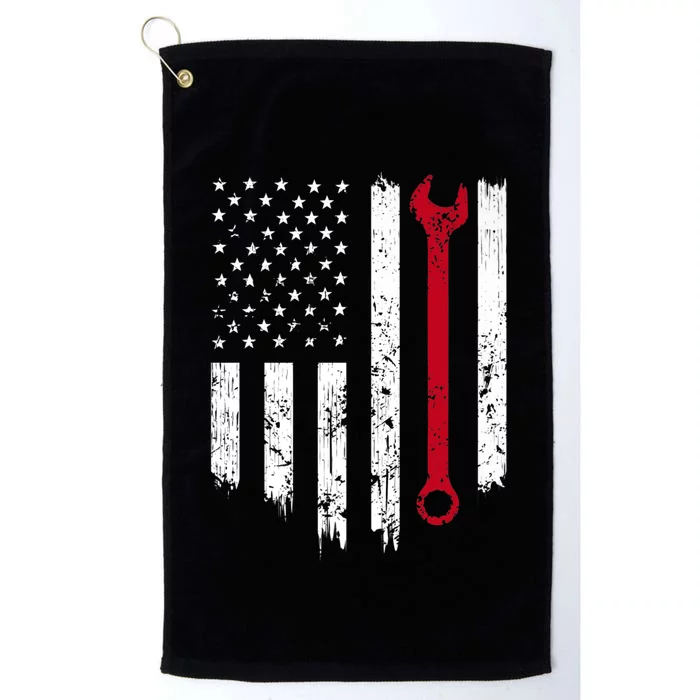 Funny Vintage Mechanic Distressed American Flag Gift Platinum Collection Golf Towel