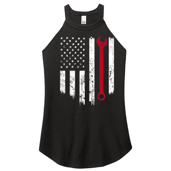 Funny Vintage Mechanic Distressed American Flag Gift Women’s Perfect Tri Rocker Tank