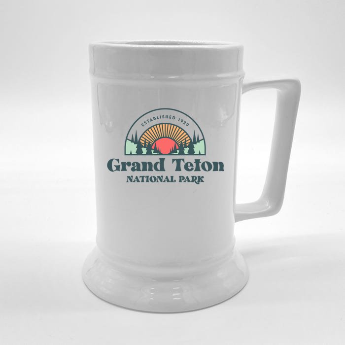 Family Vacation Meaningful Gift Cute Gift Retro Grand Teton National Park Gift Front & Back Beer Stein