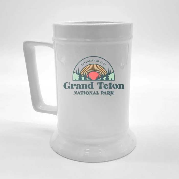 Family Vacation Meaningful Gift Cute Gift Retro Grand Teton National Park Gift Front & Back Beer Stein