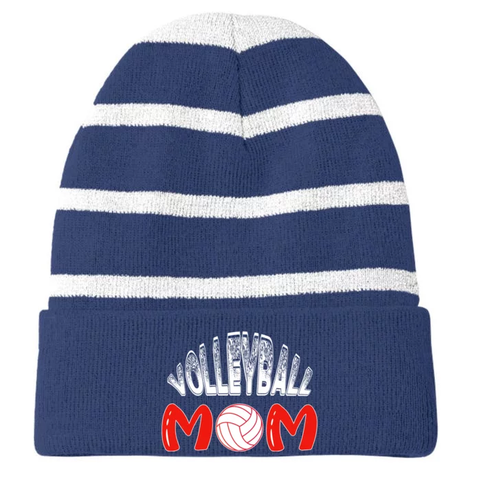 Funny Volleyball Mom Gift Striped Beanie with Solid Band