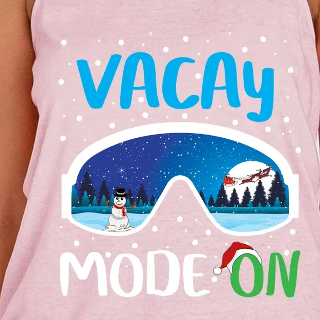 Funny Vacay Mode On Cute Snow Matching Family Vacation Gift Women's Knotted Racerback Tank