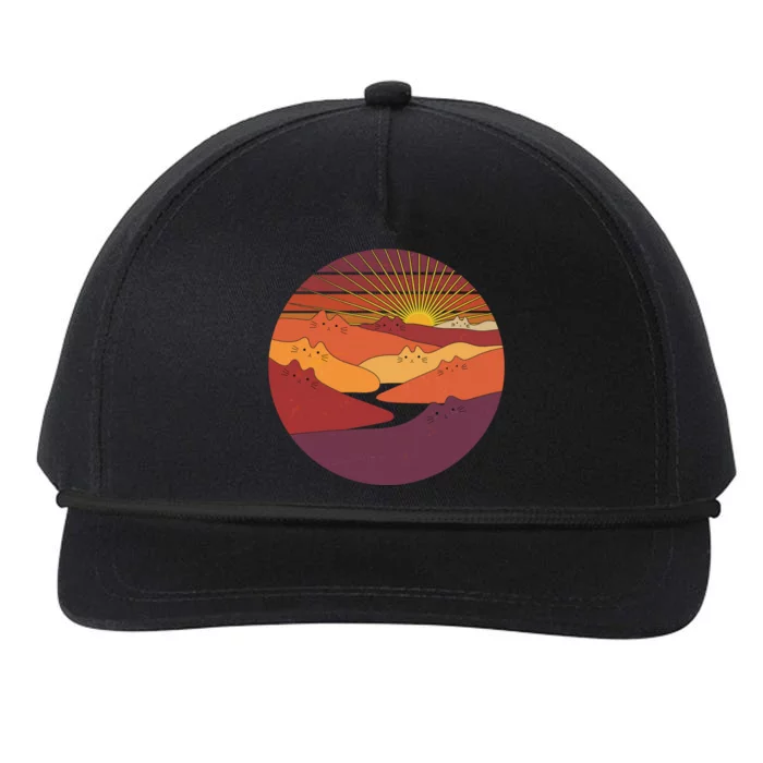 Funny Vintage Meowntains Cat Mountains Snapback Five-Panel Rope Hat