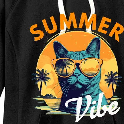 Funny Vacay Mode Cat With Glasses Summer Vibes Cats Lover Gift Women's Fleece Hoodie