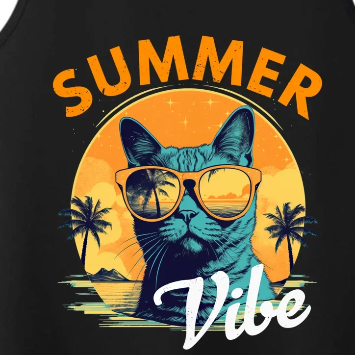 Funny Vacay Mode Cat With Glasses Summer Vibes Cats Lover Gift Performance Tank