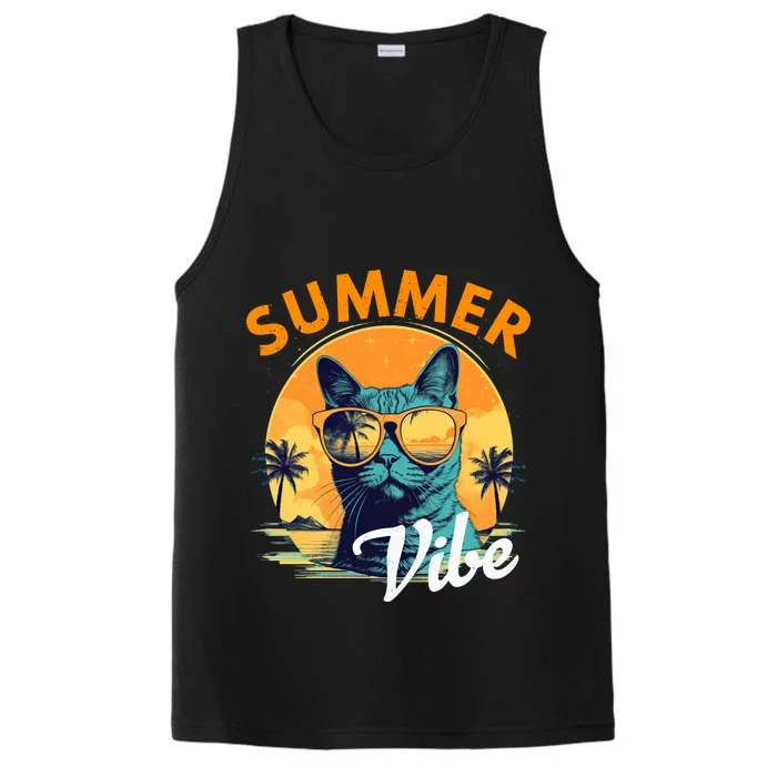 Funny Vacay Mode Cat With Glasses Summer Vibes Cats Lover Gift Performance Tank