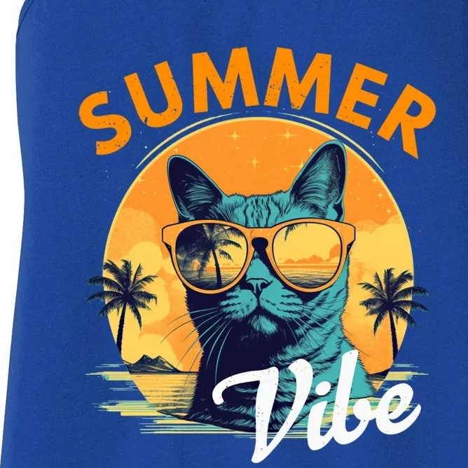 Funny Vacay Mode Cat With Glasses Summer Vibes Cats Lover Gift Women's Racerback Tank