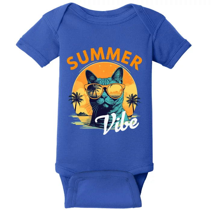 Funny Vacay Mode Cat With Glasses Summer Vibes Cats Lover Gift Baby Bodysuit