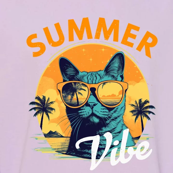 Funny Vacay Mode Cat With Glasses Summer Vibes Cats Lover Gift Garment-Dyed Sweatshirt