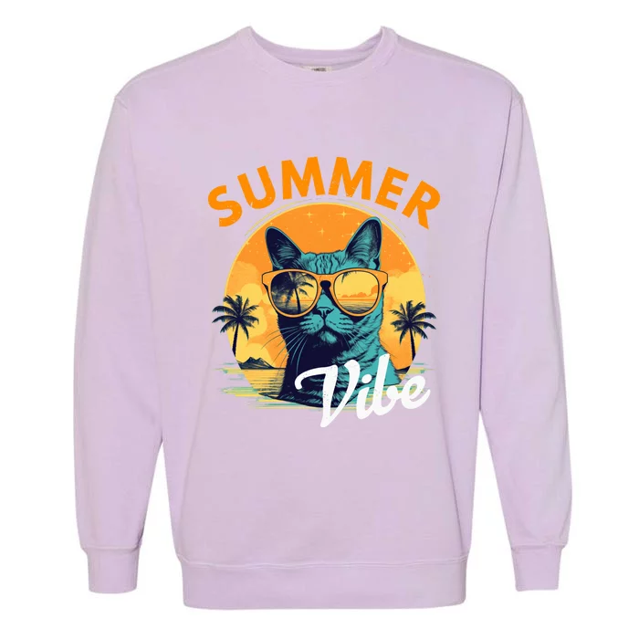 Funny Vacay Mode Cat With Glasses Summer Vibes Cats Lover Gift Garment-Dyed Sweatshirt