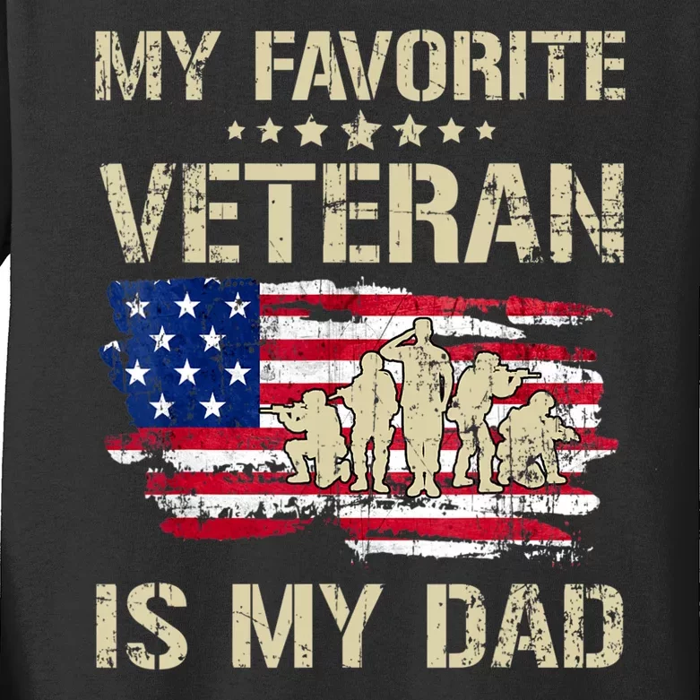 Father Veterans My Favorite Veteran Is My Dad Us Flag Kids Long Sleeve Shirt