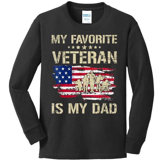 Father Veterans My Favorite Veteran Is My Dad Us Flag Kids Long Sleeve Shirt