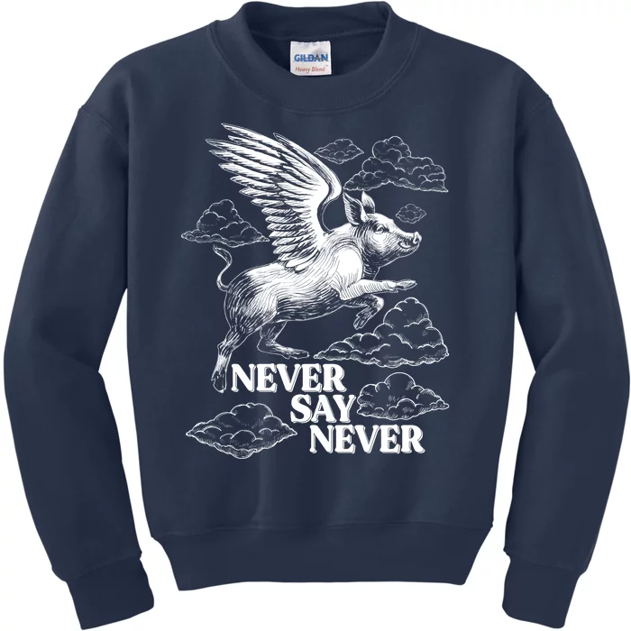 Funny Vintage Never Say Never When Pigs Fly Kids Sweatshirt