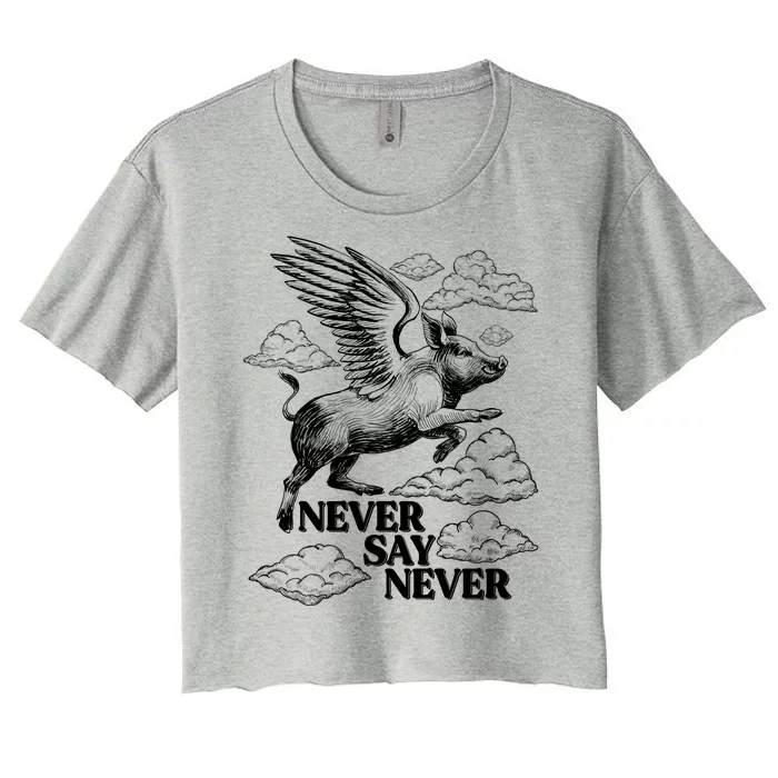 Funny Vintage Never Say Never When Pigs Fly Women's Crop Top Tee