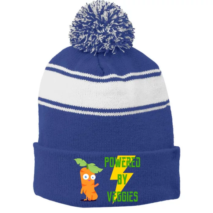 Funny Vegan Powered By Veggies Gift Stripe Pom Pom Beanie