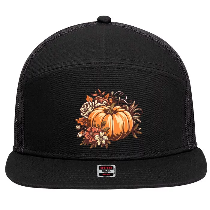 Fall Vintage Pumpkin Autumn Graphic Thanksgiving 7 Panel Mesh Trucker Snapback Hat