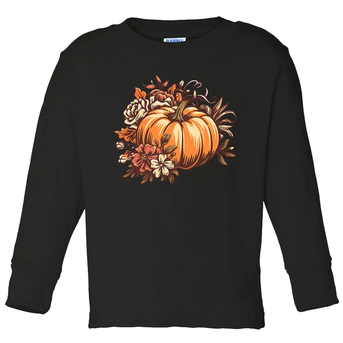 Fall Vintage Pumpkin Autumn Graphic Thanksgiving Toddler Long Sleeve Shirt