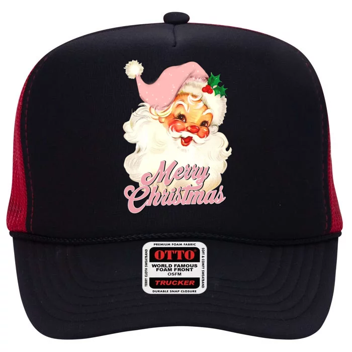 Funny Vintage Pink Santa Claus Merry Christmas St Nicholas Meaningful Gift High Crown Mesh Trucker Hat