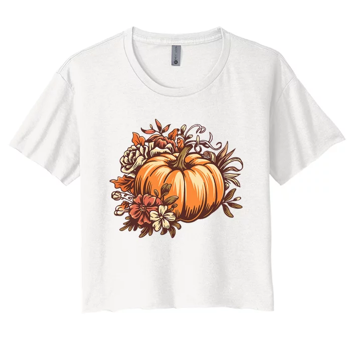 Fall Vintage Pumpkin Autumn Graphic Thanksgiving Women's Crop Top Tee