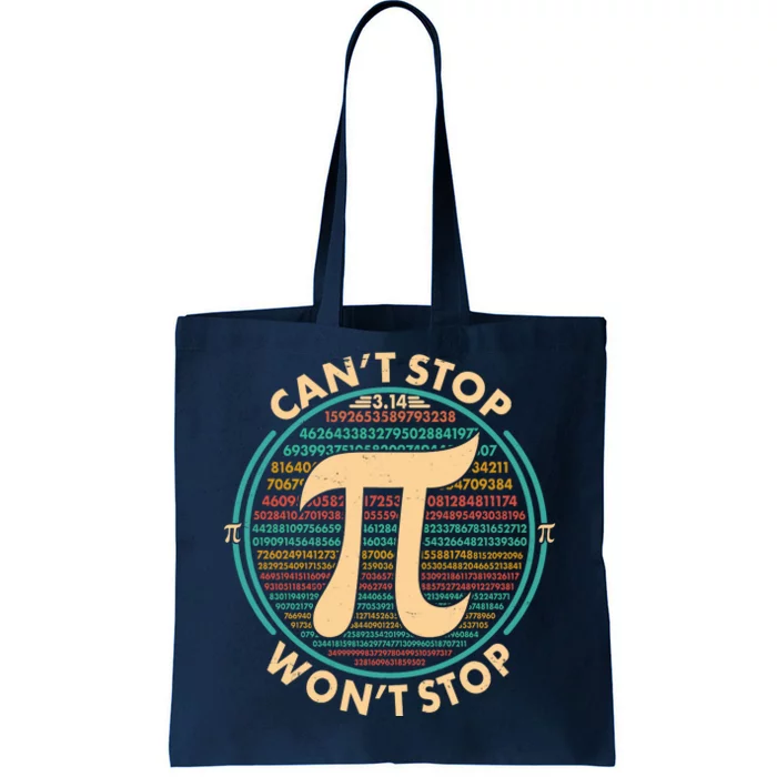 Funny Vintage Pi 3.14 Can't Stop Won't Stop Tote Bag