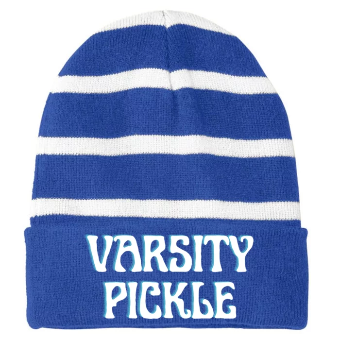 Funny Varsity Pickleball Fan Player Pun Gift Striped Beanie with Solid Band