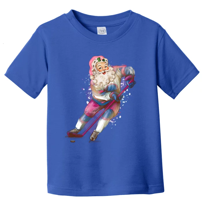 Funny Vintage Pink Santa Claus Ice Hockey Player Xmas Cool Gift Toddler T-Shirt