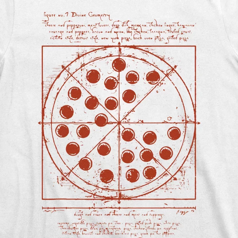 Funny Vitruvian Pizza Tee Da Vinci Movie Reference T-Shirt