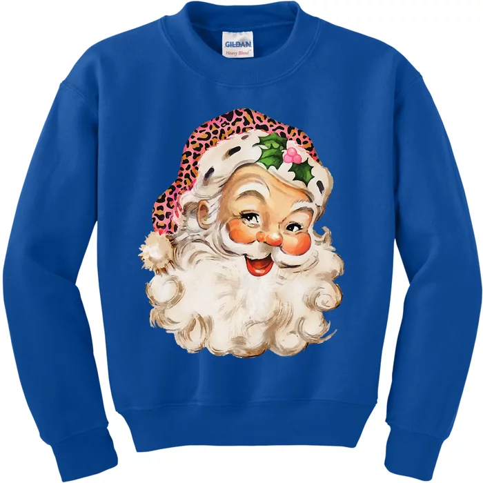 Funny Vintage Pink Santa Claus Leopard Christmas Design Xmas Kids Sweatshirt