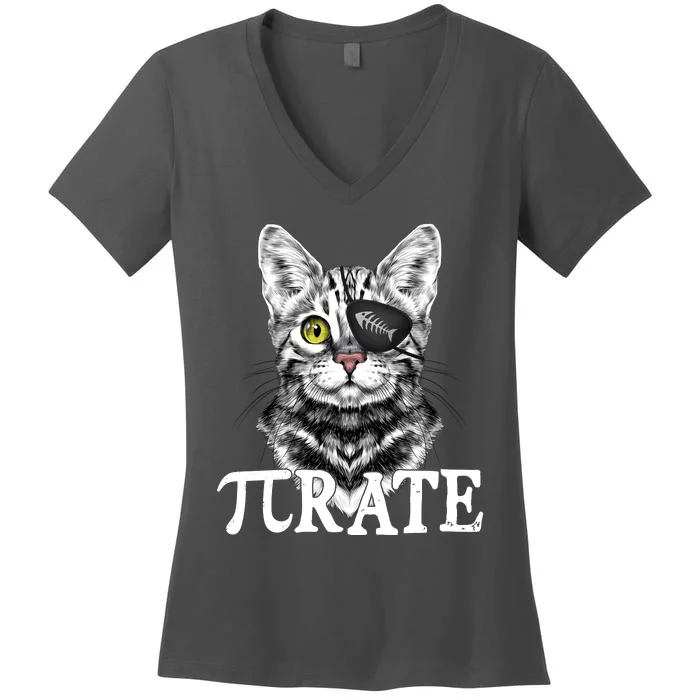 Funny Vintage Pi Day 314 PiRate Pirate Cat Women's V-Neck T-Shirt