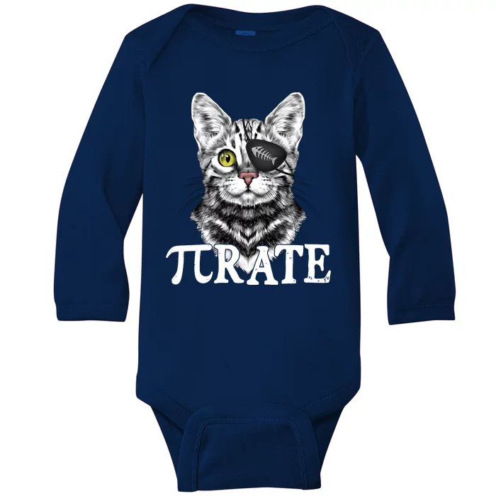 Funny Vintage Pi Day 314 PiRate Pirate Cat Baby Long Sleeve Bodysuit