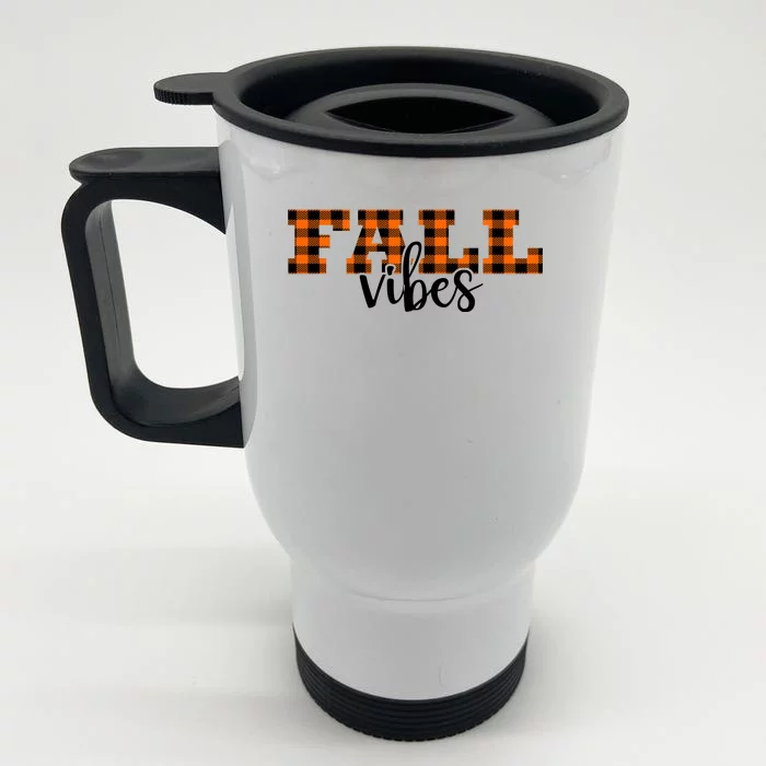 Fall Vibes Plaid October Front & Back Stainless Steel Travel Mug