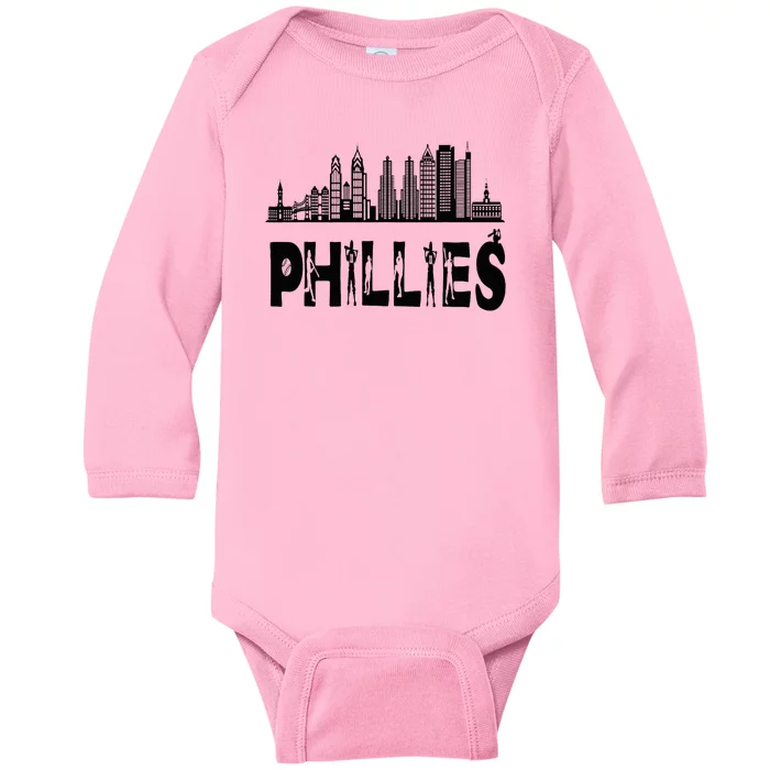 Funny Vintage Philly Baseball Lovers Baseball Fans Baby Long Sleeve Bodysuit