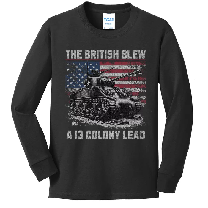 Funny Vintage Patriotic The British Blew A 13 Colony Lead Kids Long Sleeve Shirt