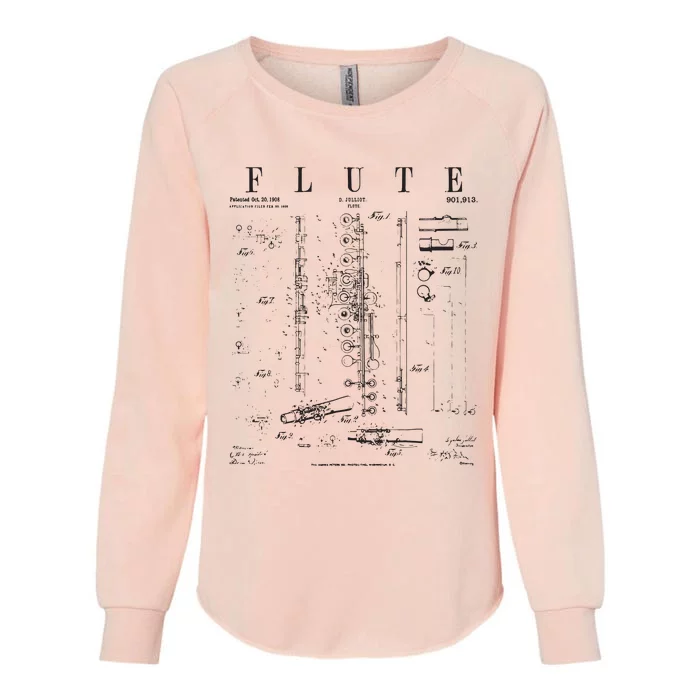 Flute Vintage Patent Flutist Flautist Drawing Print Womens California Wash Sweatshirt