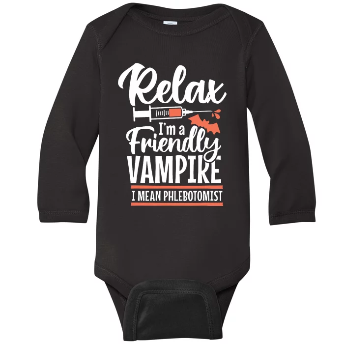 Funny Vampire Phlebotomist Phlebotomy Technician Tech Nurse Baby Long Sleeve Bodysuit