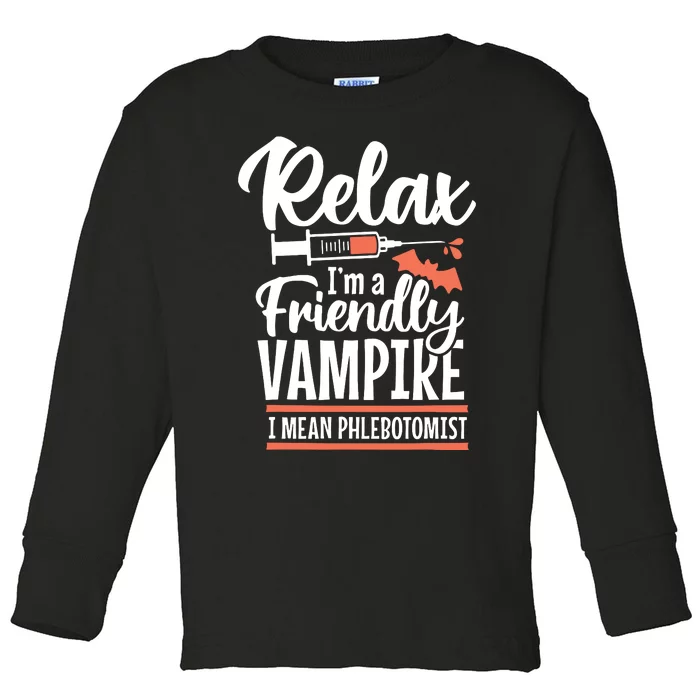 Funny Vampire Phlebotomist Phlebotomy Technician Tech Nurse Toddler Long Sleeve Shirt