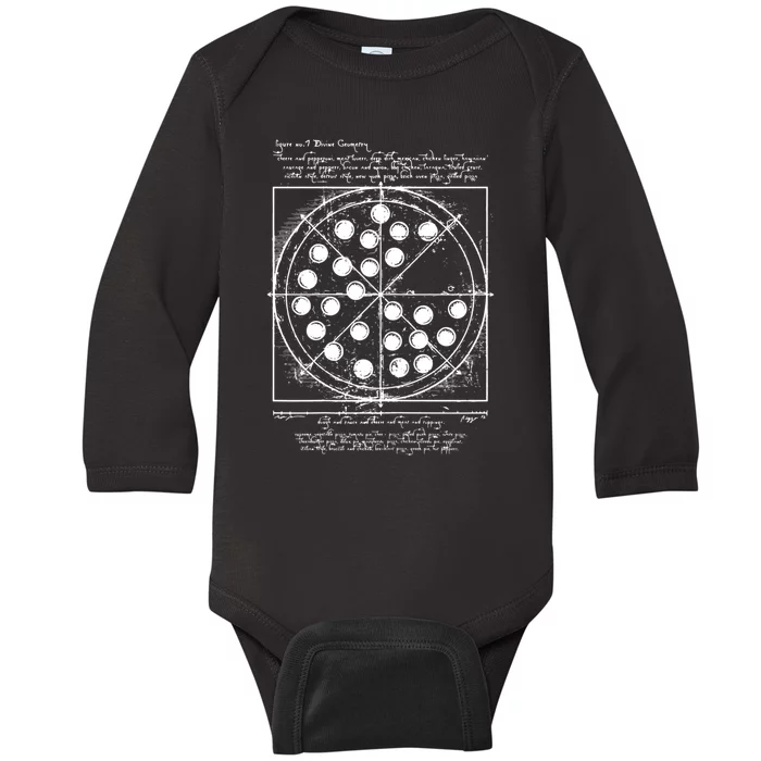 Funny Vitruvian Pizza Gift Da Vinci Funny Movie Reference Gift Baby Long Sleeve Bodysuit