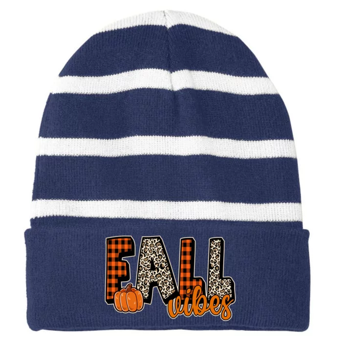 Fall Vibes Pumpkin Plaid Cheetah Striped Beanie with Solid Band