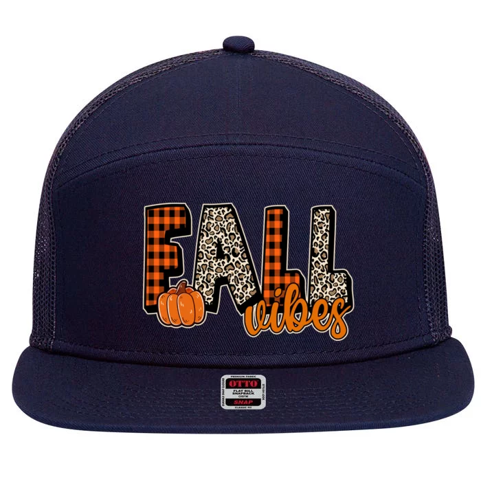 Fall Vibes Pumpkin Plaid Cheetah 7 Panel Mesh Trucker Snapback Hat