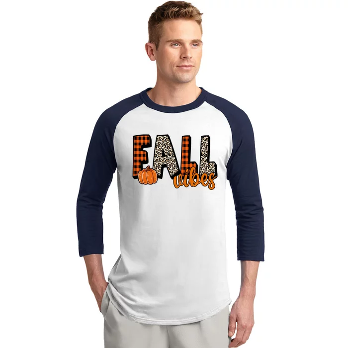 Fall Vibes Pumpkin Plaid Cheetah Baseball Sleeve Shirt