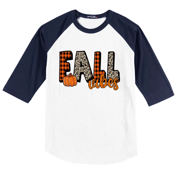 Fall Vibes Pumpkin Plaid Cheetah Baseball Sleeve Shirt